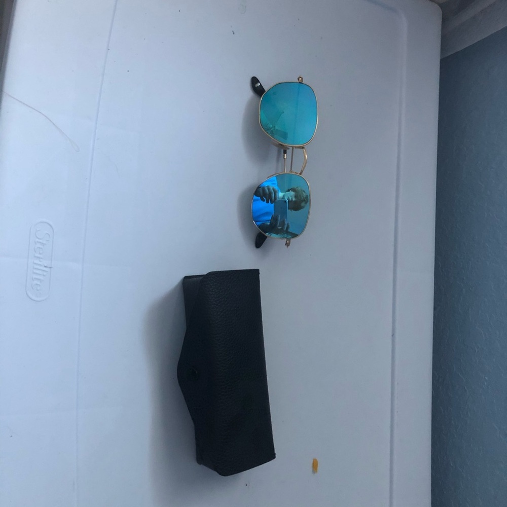 Bright Blue Raybans Hexagonal